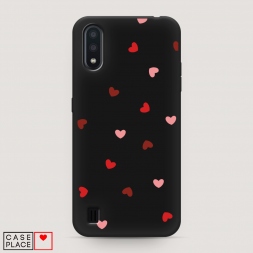 Матовый силиконовый чехол Бордовые сердечки 3 на Samsung Galaxy A01