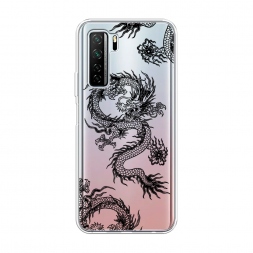 Силиконовый чехол Китайские драконы паттерн чёрный на Honor 30S (Global)