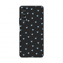 Матовый силиконовый чехол Голубые сердечки паттерн на Huawei P Smart 2021