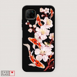 Матовый силиконовый чехол Карпы и сакура на Huawei Nova 7i