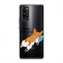Силиконовый чехол Корги отдыхает на Honor 30 Pro Plus