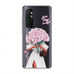Силиконовый чехол Девушка с букетом пионов на Xiaomi Mi Note 10 lite
