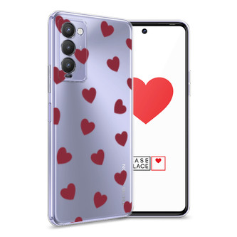 Силиконовый чехол Бордовые сердечки паттерн на Tecno Camon 18