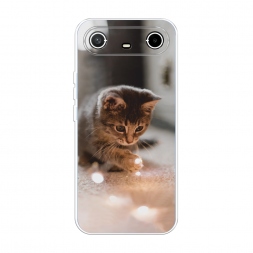 Силиконовый чехол Котенок с огоньками на Tecno Spark Slim
