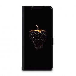 Чехол-книжка Premium Черно-золотая клубника на Realme GT 6T