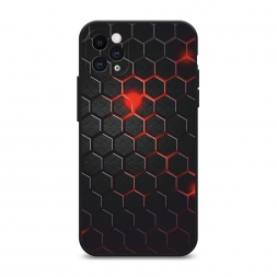 Матовый силиконовый чехол Фон соты красные на iPhone 11 Pro Max