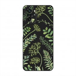 Матовый силиконовый чехол Green Leaves на Xiaomi Redmi Note 10