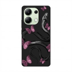 Матовый силиконовый чехол Змея и бабочки на Xiaomi Redmi Note 13 4G (Global)