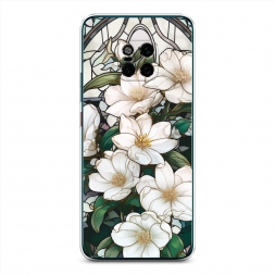 Силиконовый чехол Витраж белые цветы на Huawei Mate 20 Pro