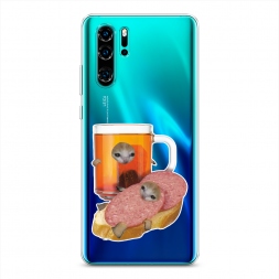 Силиконовый чехол Котёнок бутерброд на Huawei P30 Pro