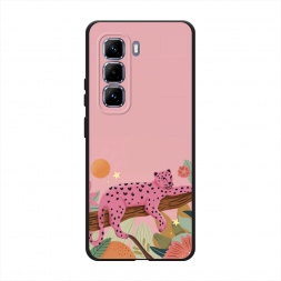 Матовый силиконовый чехол Розовый леопард на дереве 1 на Infinix Hot 50 Pro Plus