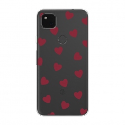 Силиконовый чехол Бордовые сердечки паттерн на Google Pixel 4A