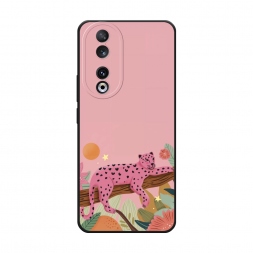 Матовый силиконовый чехол Розовый леопард на дереве 1 на Honor 90