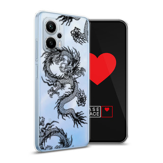 Силиконовый чехол Китайские драконы паттерн чёрный на Xiaomi Redmi Note 12T Pro