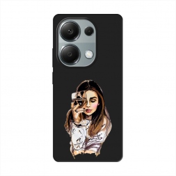 Матовый силиконовый чехол Девушка с бокалом на POCO M6 Pro 4G