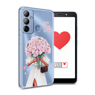 Силиконовый чехол Девушка с букетом пионов на Tecno Pop 6 Go