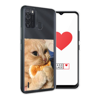 Силиконовый чехол Котик кушает на Itel Vision 1 Pro