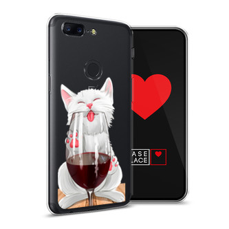 Силиконовый чехол Кот с бокалом на OnePlus 5T