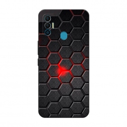 Матовый силиконовый чехол Соты красные на Tecno Spark 7