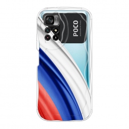 Волнистый чехол Флаг России уголок на Xiaomi Poco M4 Pro 5G
