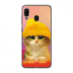 Силиконовый чехол Котенок в желтой шапке на Samsung Galaxy A30