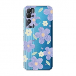 Силиконовый чехол Синие цветочки рисунок на Tecno Pova Neo