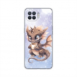 Силиконовый чехол Дракончик с кружкой тёмный на Oppo Reno 4 lite