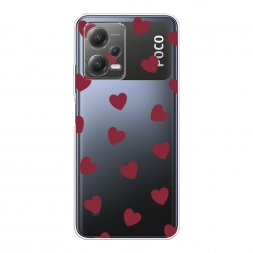 Силиконовый чехол Бордовые сердечки паттерн на Xiaomi Poco X5 5G