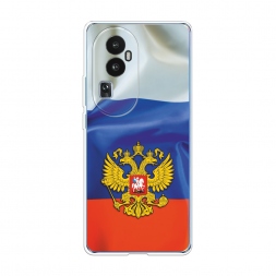 Силиконовый чехол Герб РФ на фоне флага на Oppo Reno 10