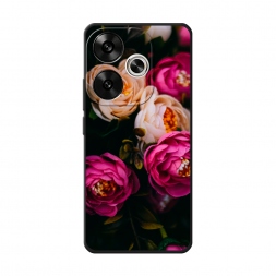 Матовый силиконовый чехол Розовые пионы на черном на Xiaomi Redmi Turbo 3