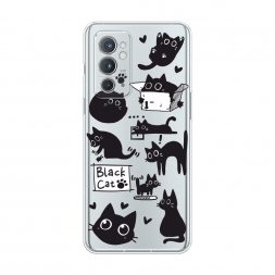 Силиконовый чехол Black cat doodles на OnePlus 9RT