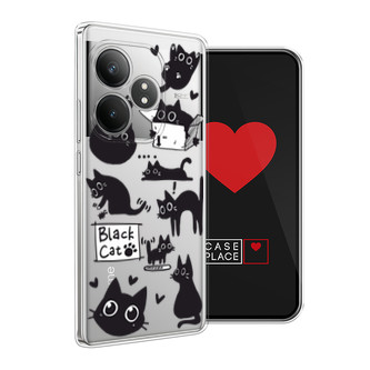 Силиконовый чехол Black cat doodles на Realme GT Neo 6