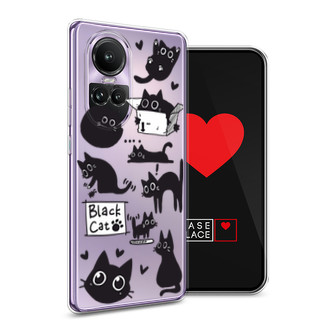 Силиконовый чехол Black cat doodles на Oppo Reno 10 (Global)