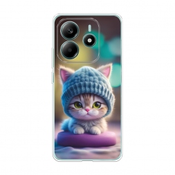 Силиконовый чехол Котик в голубой шапочке на Xiaomi Redmi Note 14 5G