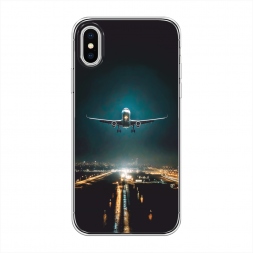 Силиконовый чехол Самолет в ночном небе на iPhone XS (10S)