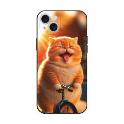 Матовый силиконовый чехол Кот на велике на iPhone 15 Plus