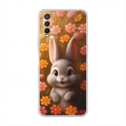 Силиконовый чехол Серый зайка на лугу на Vivo Y20