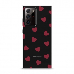 Силиконовый чехол Бордовые сердечки паттерн на Samsung Galaxy Note 20 Ultra