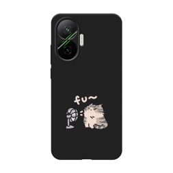 Матовый силиконовый чехол Котик с вентилятором на Xiaomi Poco F7