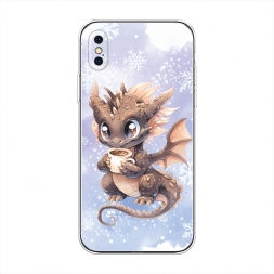 Силиконовый чехол Дракончик с кружкой тёмный на iPhone XS Max (10S Max)