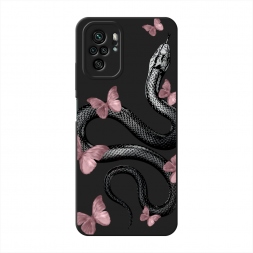 Матовый силиконовый чехол Snake and butterflies 3 на Xiaomi Redmi Note 10S
