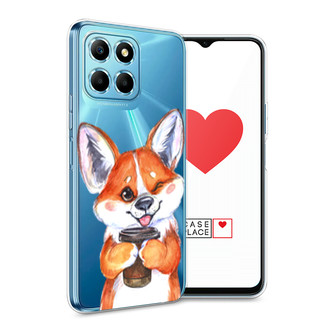 Силиконовый чехол Корги с кофе на Honor X6s