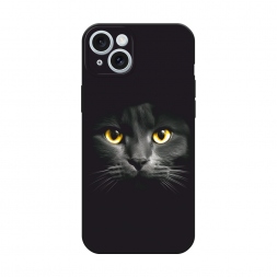 Матовый силиконовый чехол Кошка с желтыми глазами на iPhone 15 Plus