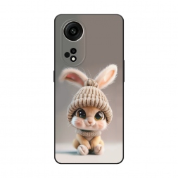 Матовый силиконовый чехол Крольчонок в вязаной шапке на Oppo Reno 8T 5G