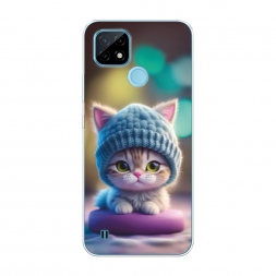 Силиконовый чехол Котик в голубой шапочке на Realme C21