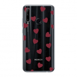 Силиконовый чехол Бордовые сердечки паттерн на Honor 10i
