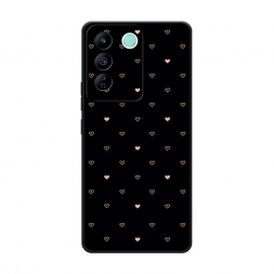 Матовый силиконовый чехол Черный фон и сердечки на Vivo T2 4G