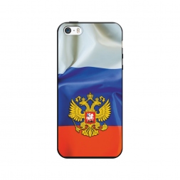 Матовый силиконовый чехол Герб РФ на фоне флага на iPhone 5/5S/SE