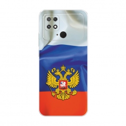 Силиконовый чехол Герб РФ на фоне флага на Xiaomi Poco C40