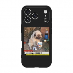 Матовый силиконовый чехол Мопс в депрессии на iPhone 17 Pro Max